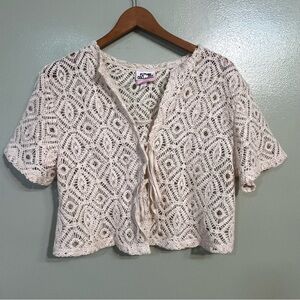 Future Collective Y2K Front Tie Cream Crochet Lace Crop Top S